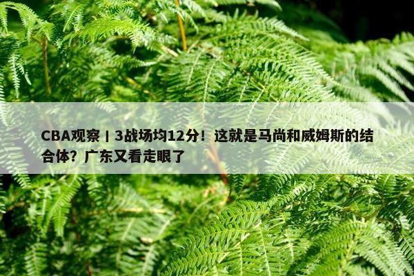 CBA观察丨3战场均12分！这就是马尚和威姆斯的结合体？广东又看走眼了