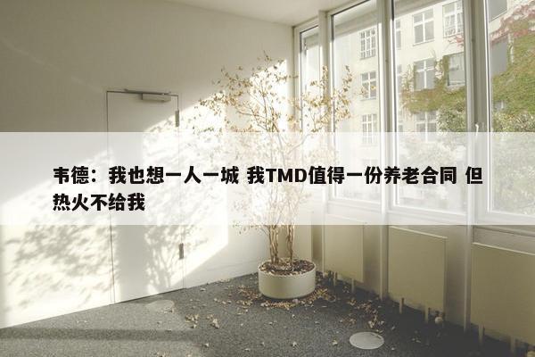 韦德：我也想一人一城 我TMD值得一份养老合同 但热火不给我