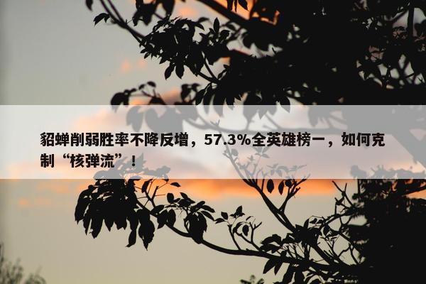 貂蝉削弱胜率不降反增，57.3%全英雄榜一，如何克制“核弹流”！