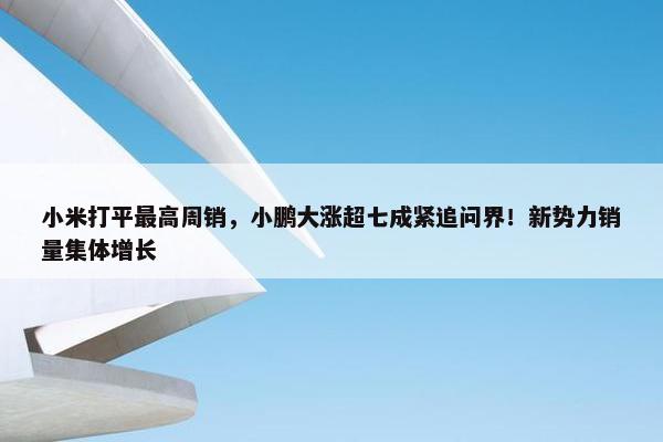 小米打平最高周销，小鹏大涨超七成紧追问界！新势力销量集体增长