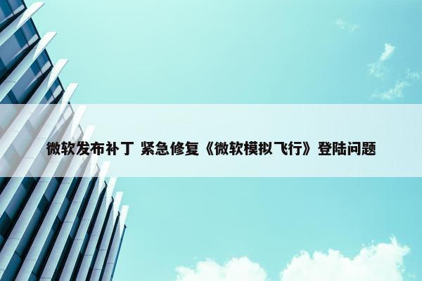 微软发布补丁 紧急修复《微软模拟飞行》登陆问题